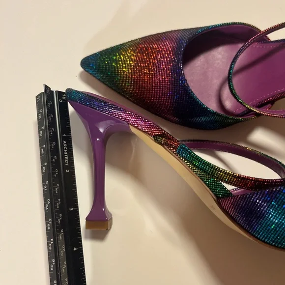 Marc Fisher Heeled Mules Sandals Pointed Toe Metallic Rainbow Colors 9.5M Hadais - Picture 2 of 7